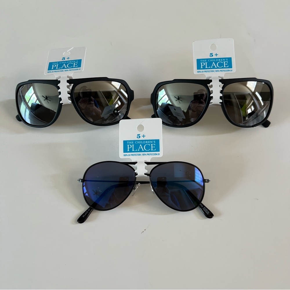 NWT New The Children’s Place Size 5+ Boys Black Lot of 3 Aviator Sunglasses